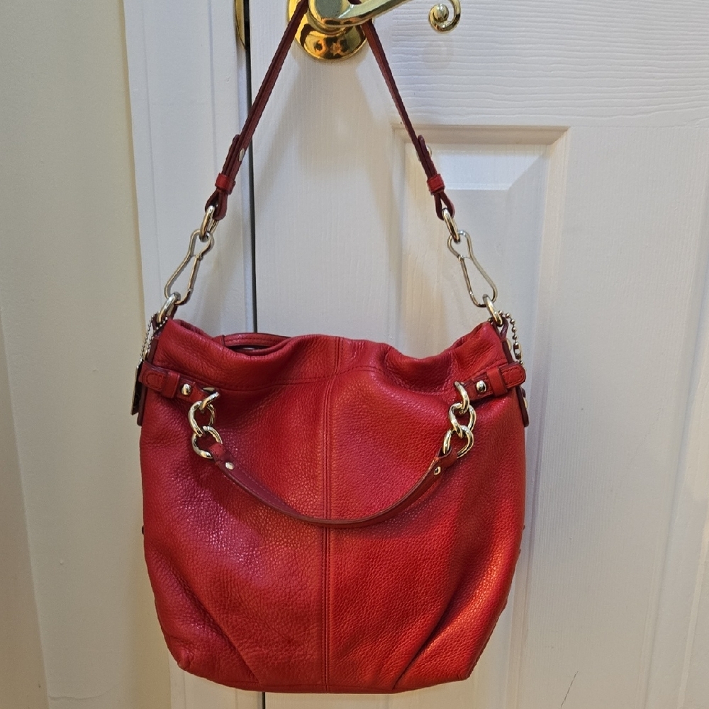 Vintage Red Leather Coach Handbag Purse 13"x 11"